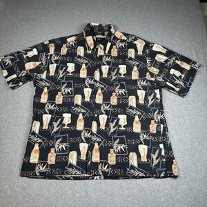 Vintage Batik Bay Hawaiian‎ Shirt XXL Black Tropical Bar Drink Print Cotton